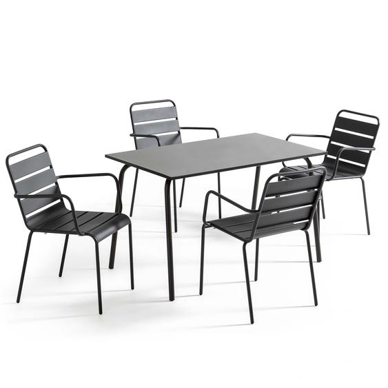 Ensemble table de jardin et 4 fauteuils en métal anthracite - Oviala Palavas