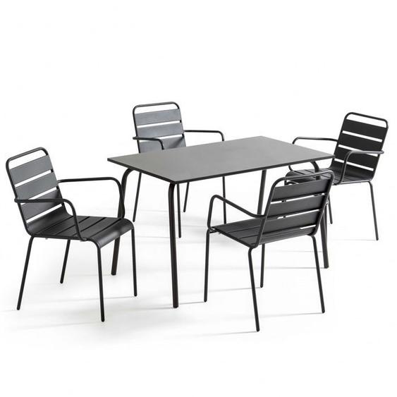 Ensemble table de jardin et 4 fauteuils en métal anthracite Palavas Oviala