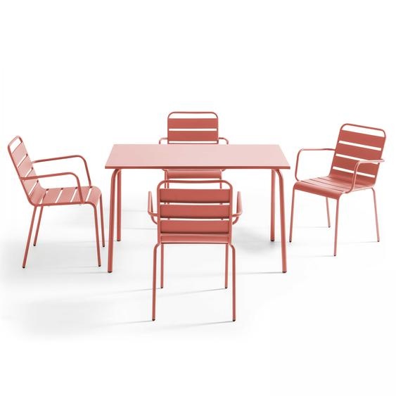 Ensemble table de jardin et 4 fauteuils en métal argile - Oviala Palavas