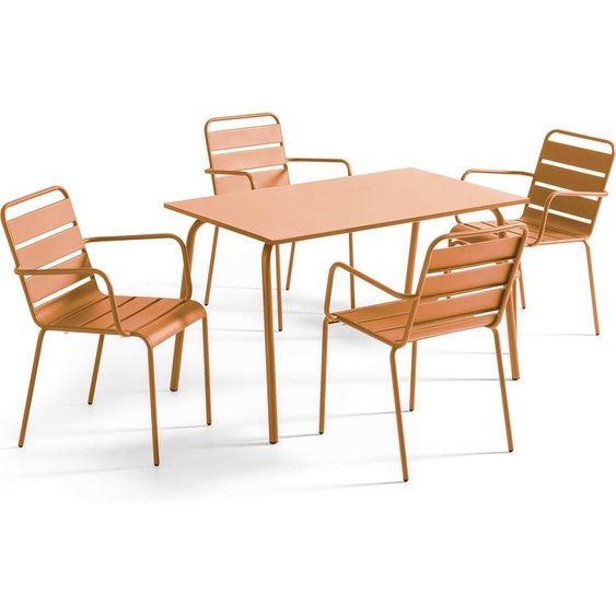 Ensemble table de jardin et 4 fauteuils en métal Caramel - Oviala Palavas