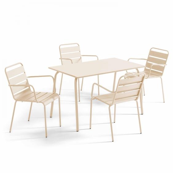 Ensemble table de jardin et 4 fauteuils en métal ivoire - Oviala Palavas