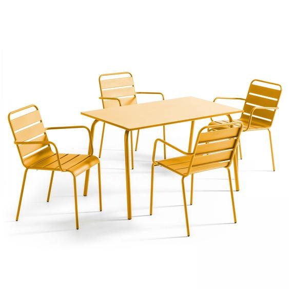 Ensemble table de jardin et 4 fauteuils en métal jaune - Oviala Palavas