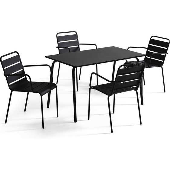 Ensemble table de jardin et 4 fauteuils en métal noir - Oviala Palavas