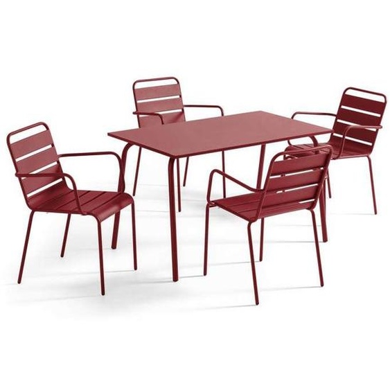 Ensemble table de jardin et 4 fauteuils en métal  Pourpre Palavas Oviala
