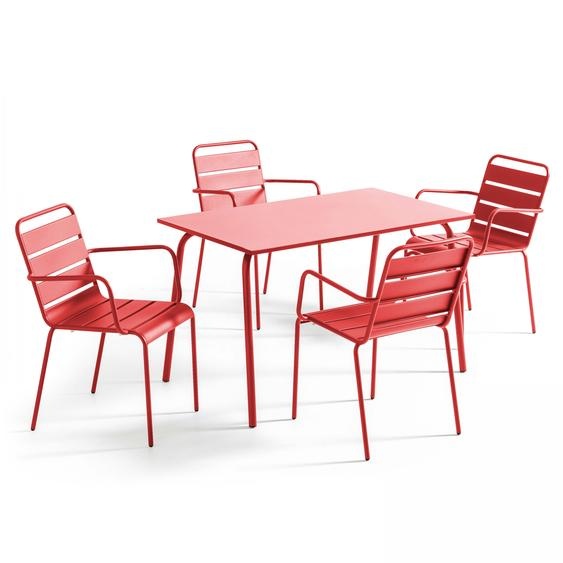 Ensemble table de jardin et 4 fauteuils en métal rouge - Oviala Palavas