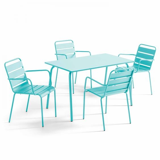 Ensemble table de jardin et 4 fauteuils en métal turquoise - Oviala Palavas