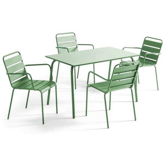 Ensemble table de jardin et 4 fauteuils en métal vert cactus