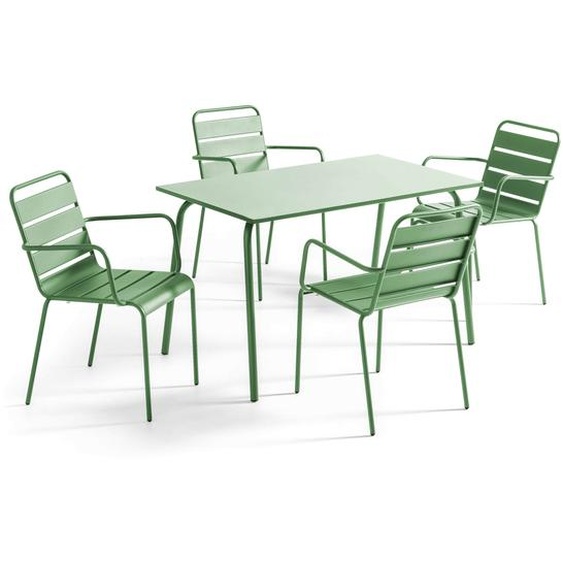 Ensemble table de jardin et 4 fauteuils en métal vert cactus - Oviala Palavas