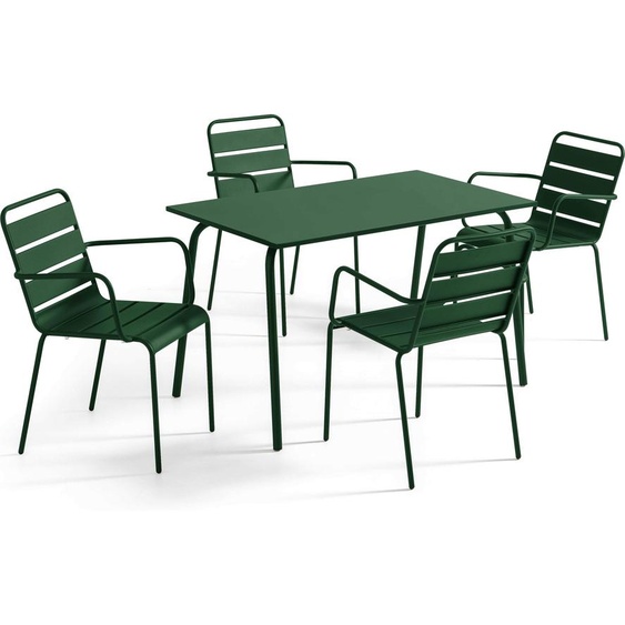 Ensemble table de jardin et 4 fauteuils en métal Vert forêt - Oviala Palavas