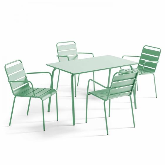 Ensemble table de jardin et 4 fauteuils en métal vert sauge - Oviala Palavas