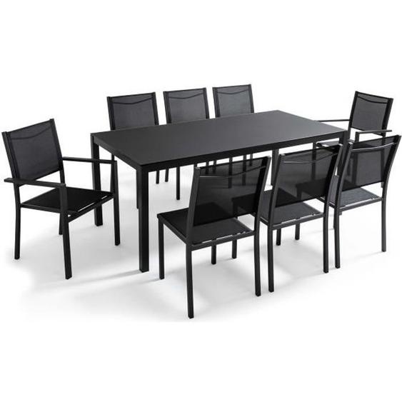 Ensemble table de jardin et 8 chaises en aluminium gris anthracite