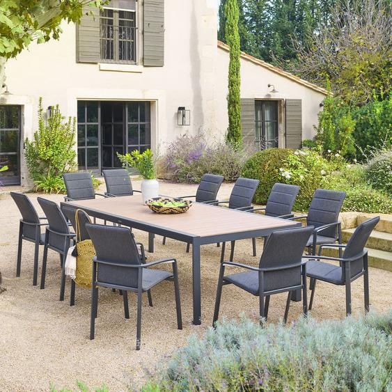 Ensemble table de jardin ÉVASION + 12 fauteuils DIESE Graphite places - Aluminium traité époxy Hespéride