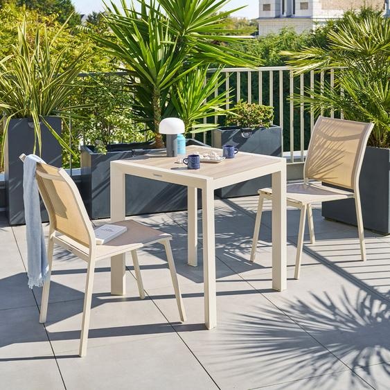 Ensemble table de jardin ÉVASION + 2 chaises empilables ESSENTIA Lin   Argile places - Aluminium traité époxy Hespéride