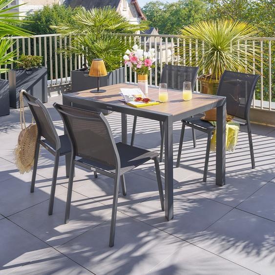 Ensemble table de jardin ÉVASION + 4 chaises empilables ESSENTIA Graphite places - Aluminium traité époxy Hespéride