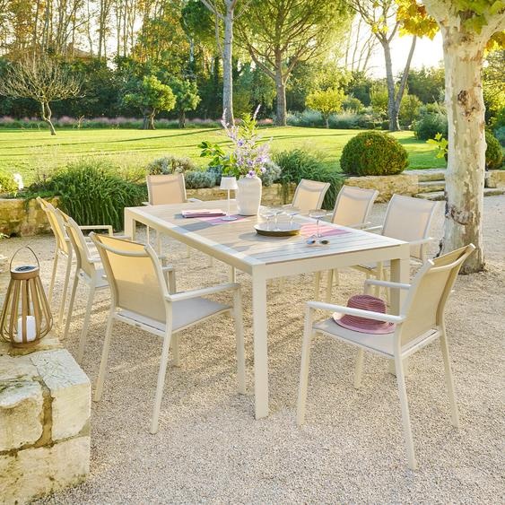 Ensemble table de jardin ÉVASION + 8 fauteuils ESSENTIA Lin   Argile places - Aluminium traité époxy Hespéride