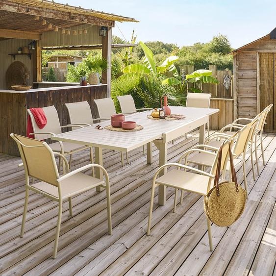 Ensemble table de jardin extensible + 10 fauteuils empilables PIAZZA Argile places - Aluminium Hespéride