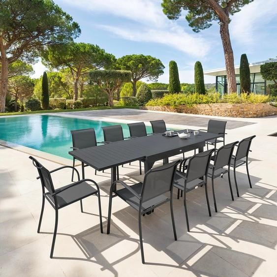 Ensemble table de jardin extensible + 10 fauteuils PIAZZA Graphite places - Aluminium, ECP Hespéride