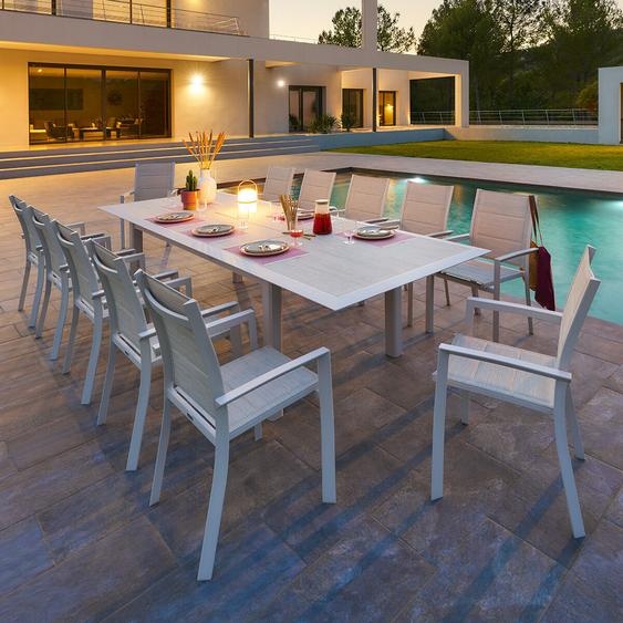 Ensemble table de jardin extensible + 12 fauteuils empilables ALLURE Avoine places - Aluminium traité époxy, ECP Hespéride