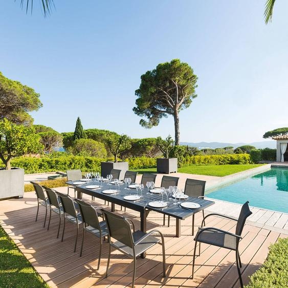 Ensemble table de jardin extensible + 12 fauteuils empilables PIAZZA Graphite places - Aluminium, ECP Hespéride