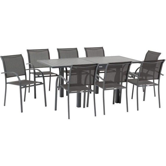 Ensemble table de jardin extensible + 8 fauteuils PIAZZA Graphite places - Aluminium, ECP Hespéride