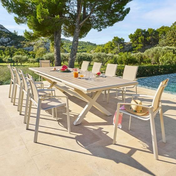 Ensemble table de jardin extensible AXIOME + 10 fauteuils empilables AXANT Lin   Argile places - Aluminium traité époxy, ECP Hespéride