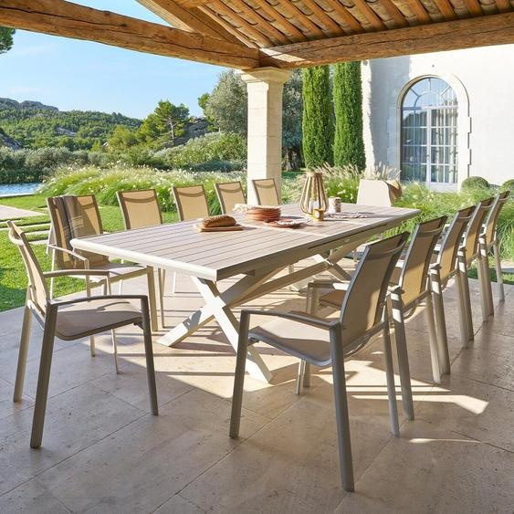 Ensemble table de jardin extensible AXIOME + 12 fauteuils empilables AXANT Lin   Argile places - Aluminium traité époxy, ECP Hespéride