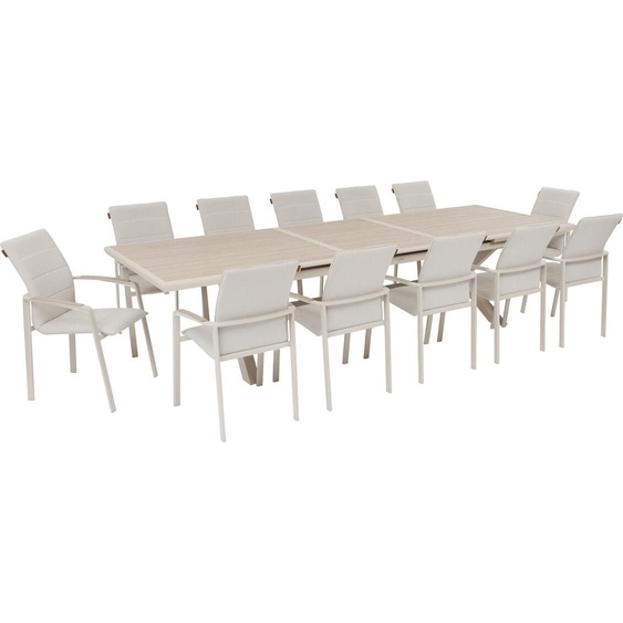 Ensemble table de jardin extensible AXIOME + 12 fauteuils empilables DIESE Argile places - Aluminium traité époxy, ECP Hespéride