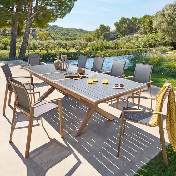 Ensemble table de jardin extensible AXIOME Honey   Graphite + 10 fauteuils empilables AXANT places - Aluminium traité époxy, ECP Hespéride