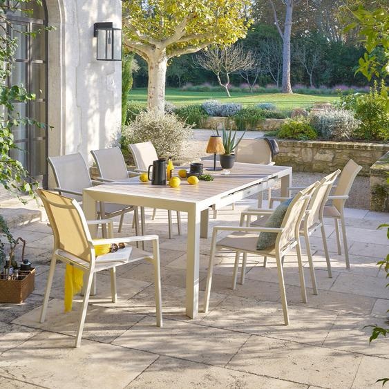 Ensemble table de jardin extensible ÉVASION + 8 fauteuils empilables ESSENTIA Lin   Argile places - Aluminium traité époxy Hespéride