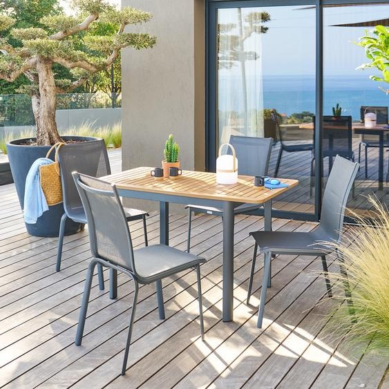 Ensemble table de jardin extensible FOLYA + 4 chaises AXANT Graphite places - Aluminium traité époxy, Eucalyptus certifié FSC® Hespéride