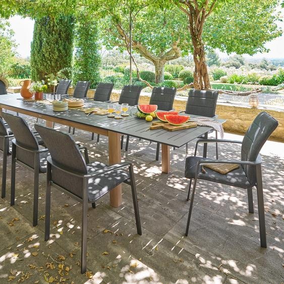 Ensemble table de jardin extensible MICEIRA + 10 fauteuils empilables DIESE Graphite places - Aluminium traité époxy Hespéride