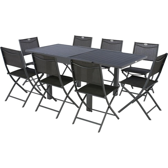 Ensemble table de jardin extensible PIAZZA + 2 lots 4 chaises MODULA Graphite 8 places - Aluminium, ECP Hespéride