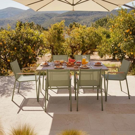 Ensemble table de jardin ovale 150x90 cm et 6 chaises vert - Oviala Valencia