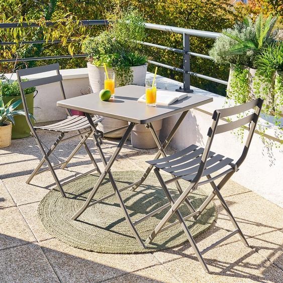 Ensemble table de jardin pliante carrée + 2 chaises GREENSBORO Café places - Acier traité époxy, Traitement anti-rouille renforcé Hespéride