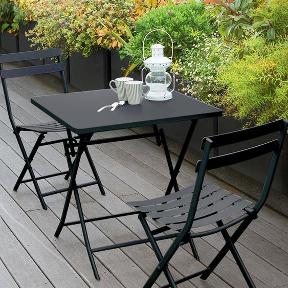 Ensemble table de jardin pliante carrée + 2 chaises GREENSBORO Graphite places - Acier traité époxy, Traitement antirouille renforcé Hespéride