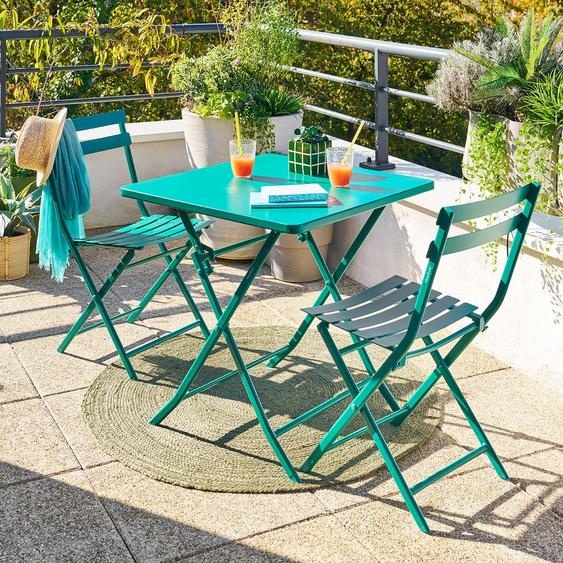 Ensemble table de jardin pliante carrée + 2 chaises GREENSBORO Opale places - Acier, Traitement anti-rouille renforcé Hespéride