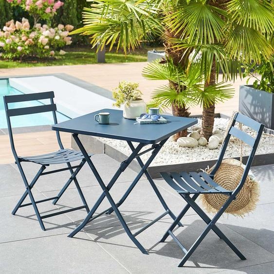 Ensemble table de jardin pliante carrée + 2 chaises GREENSBORO Pétrole places - Acier traité époxy, Traitement antirouille renforcé Hespéride