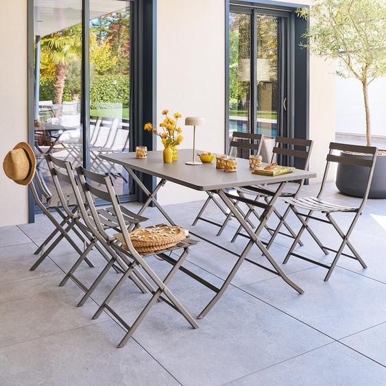 Ensemble table de jardin pliante rectangle + 2 chaises GREENSBORO Café 6 places - Acier, Traitement anti-rouille renforcé Hespéride