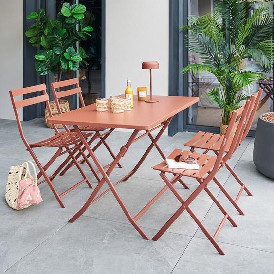 Ensemble table de jardin pliante rectangle + 4 chaises GREENSBORO Acajou places - Acier, Traitement anti-rouille renforcé Hespéride