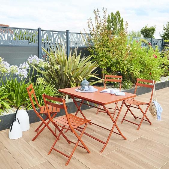 Ensemble table de jardin pliante rectangulaire + 4 chaises GREENSBORO Ambre places - Acier traité époxy, Traitement antirouille renforcé Hespéride