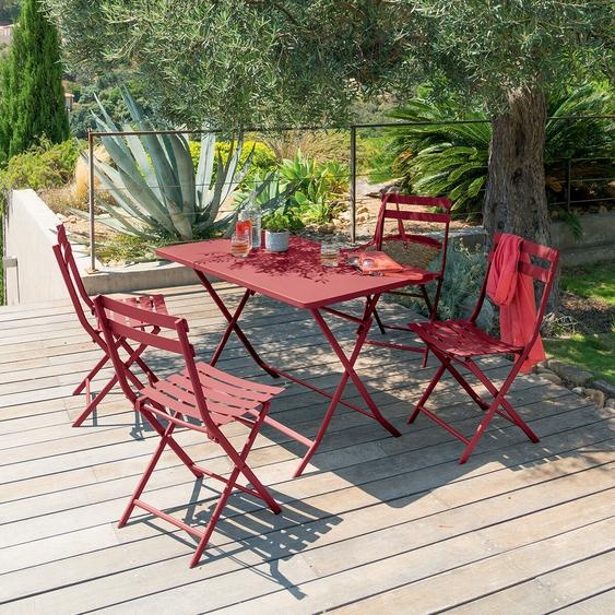 Ensemble table de jardin pliante rectangulaire + 4 chaises GREENSBORO Grenade places - Acier traité époxy, Traitement antirouille renforcé Hespéride
