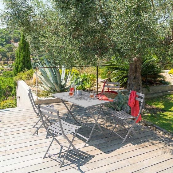 Ensemble table de jardin pliante rectangulaire + 4 chaises GREENSBORO Gris quartz places - Acier traité époxy, Traitement antirouille renforcé Hespéride