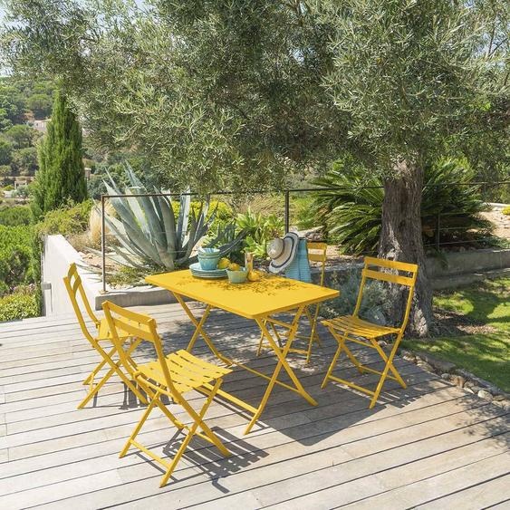 Ensemble table de jardin pliante rectangulaire + 4 chaises GREENSBORO Jaune moutarde places - Acier traité époxy, Traitement antirouille renforcé Hespéride