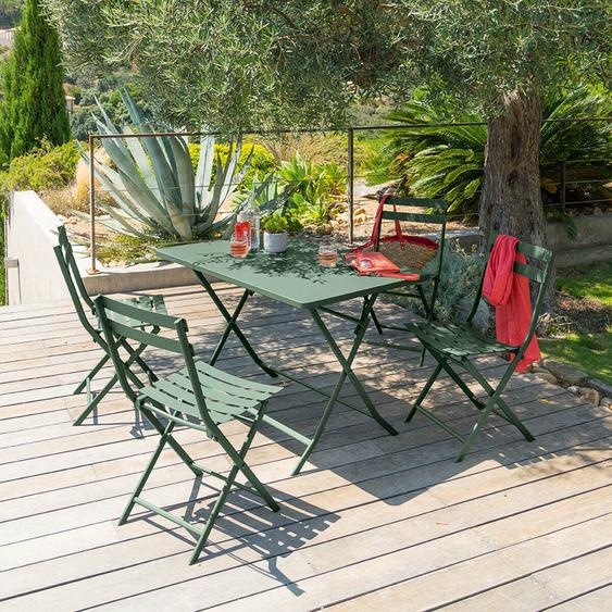 Ensemble table de jardin pliante rectangulaire + 4 chaises GREENSBORO Vert olive places - Acier traité époxy, Traitement antirouille renforcé Hespéride