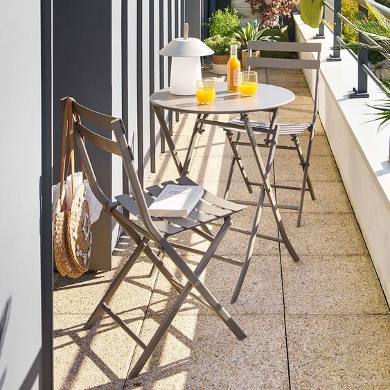 Ensemble table de jardin pliante ronde + 2 chaises GREENSBORO Café places - Acier traité époxy, Traitement anti-rouille renforcé Hespéride