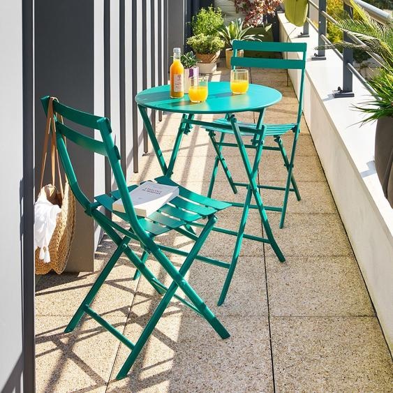 Ensemble table de jardin pliante ronde + 2 chaises GREENSBORO Opale places - Acier, Traitement anti-rouille renforcé Hespéride