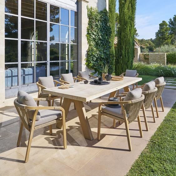 Ensemble table de jardin VENIZIA + 8 fauteuils PAPOUASIE Acacia places - Ciment, certifié FSC® Hespéride