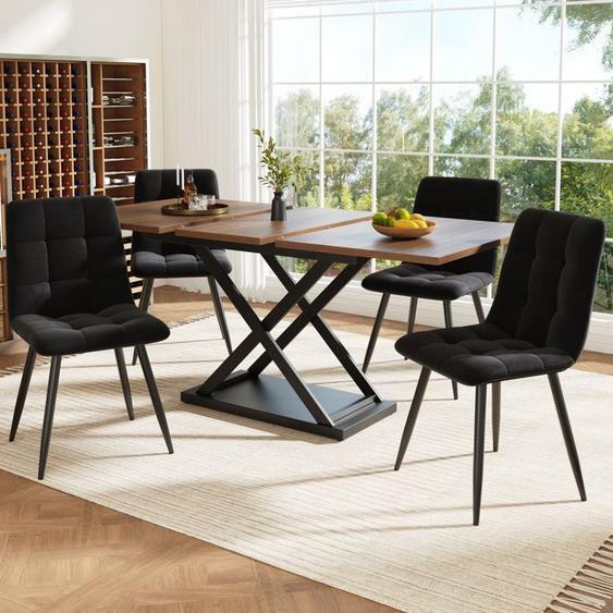 Ensemble Table de salle à manger extensible pour 4 personnes, 160×80×75cm,Chaises de salle à manger en velours noir