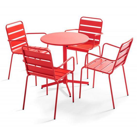 Ensemble table de terrasse et 4 fauteuils métal rouge