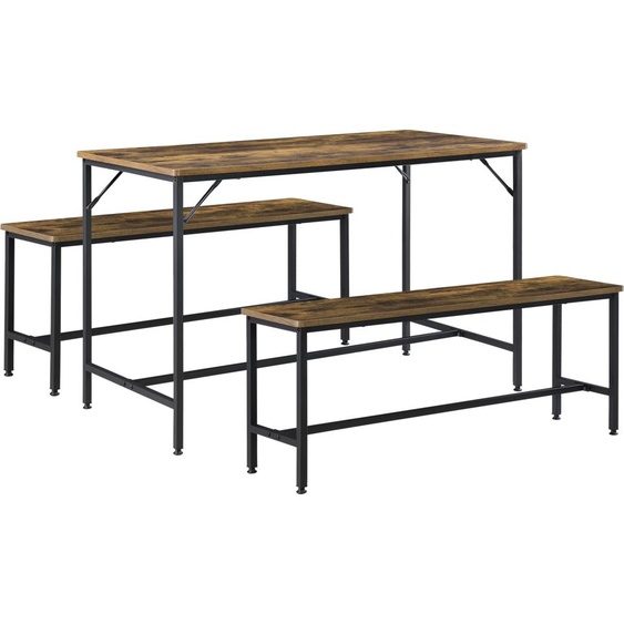 Ensemble table et banc Pajala Ensemble de 3 pièces pour 4 tables 120 x 60 cm avec 2 bancs Ensemble de table Noir/Ton bois foncé